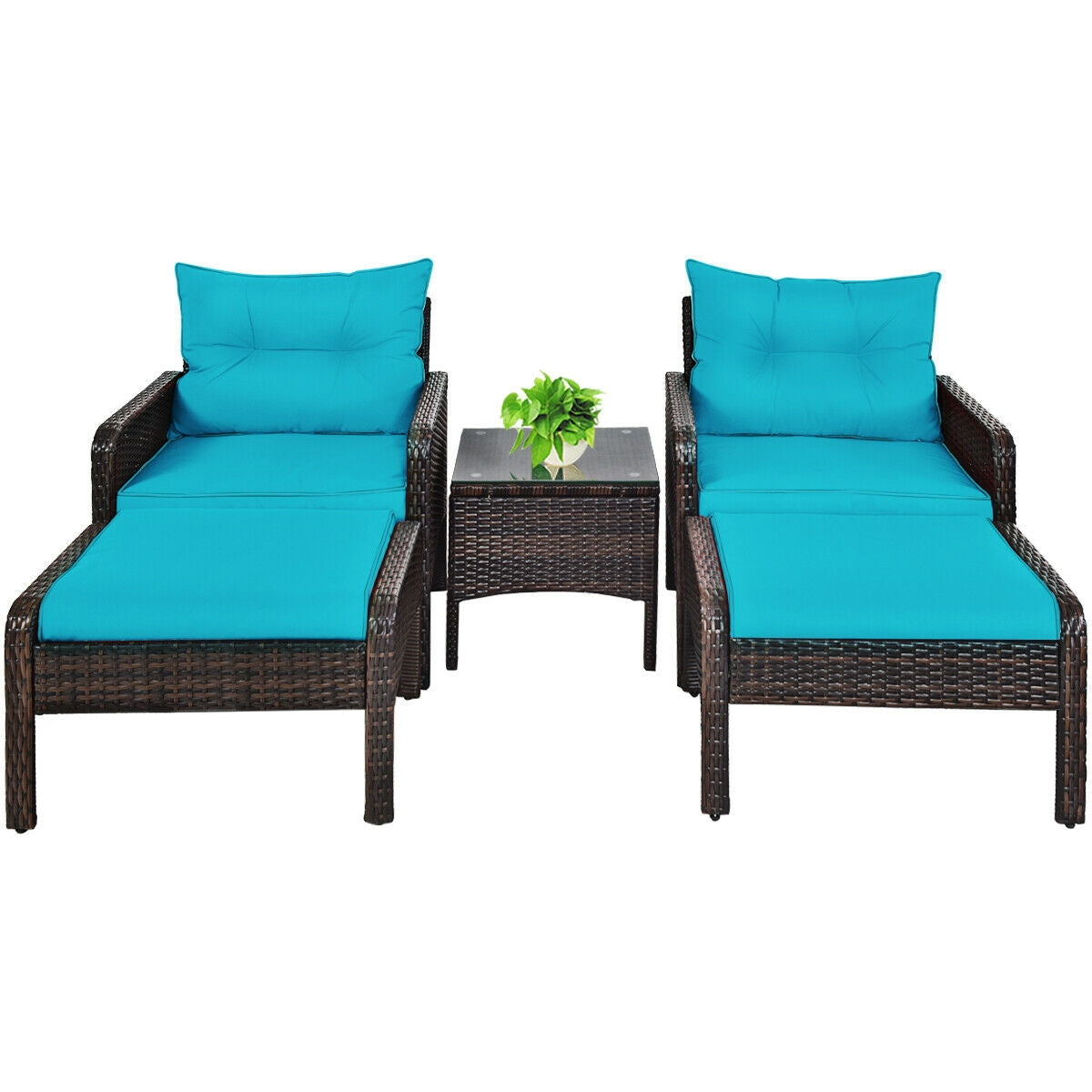 5 Pieces Patio Rattan Sofa Ottoman Furniture Set with Cushions-Black 12