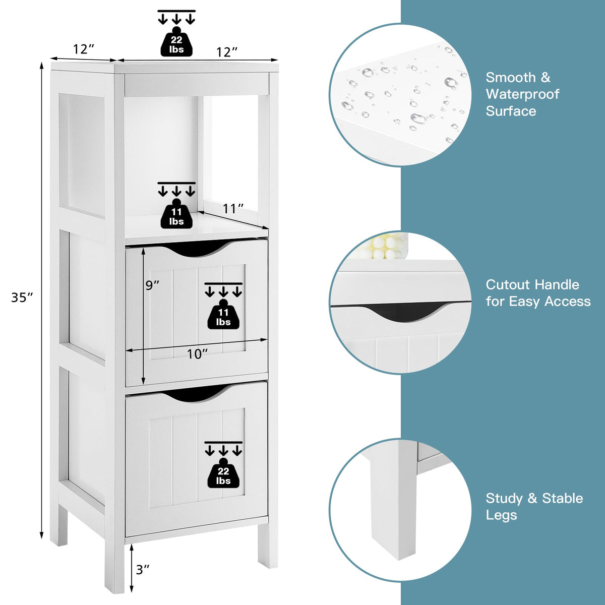 Freestanding Storage Cabinet with 2 Removable Drawers for Bathroom 18