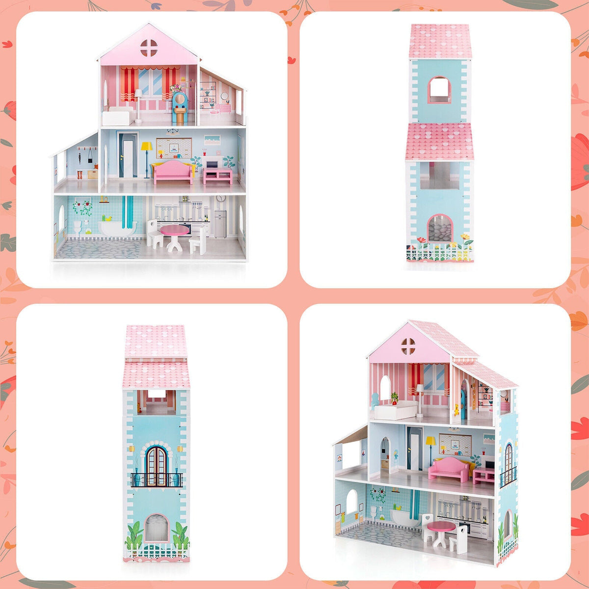 3-Tier Toddler Doll House with Furniture Gift for Age over 3 8