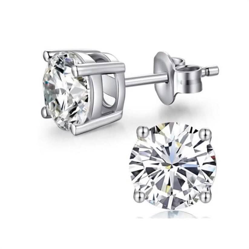 10K White Gold 1/2 Ct Round Created White Sapphire Stud Earrings 1