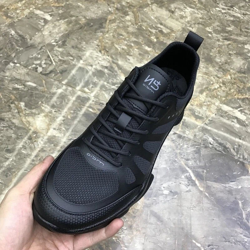 2026 Summer New Men's Casual Shoes, Fly Knit Mesh Breathable Sneakers, Black Lace-Up Platform Sole Versatile Trendy Footwear 5