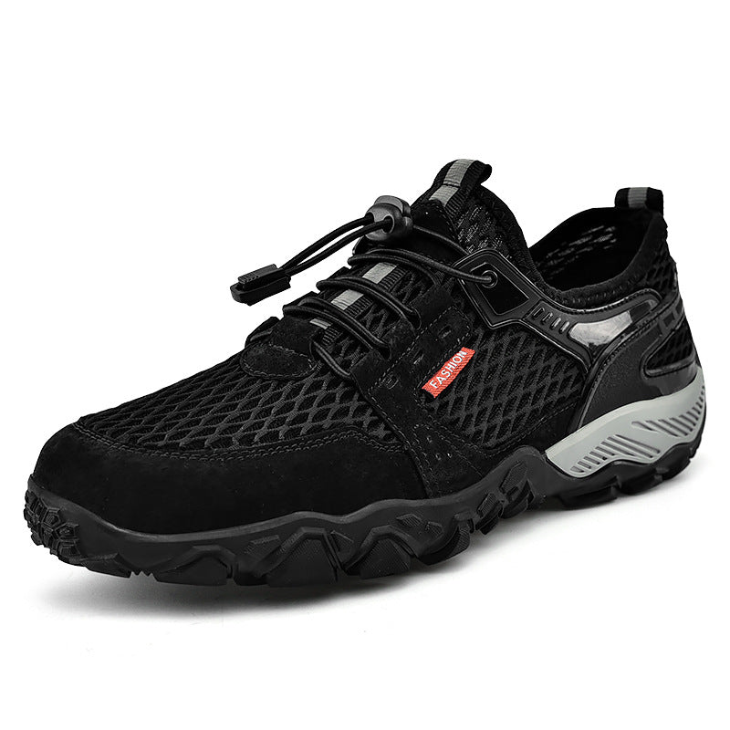 Men's Summer Leather Breathable Outdoor Sports Casual Shoes Non-slip Soft-soled Mesh Surface Hiking Shoes 6