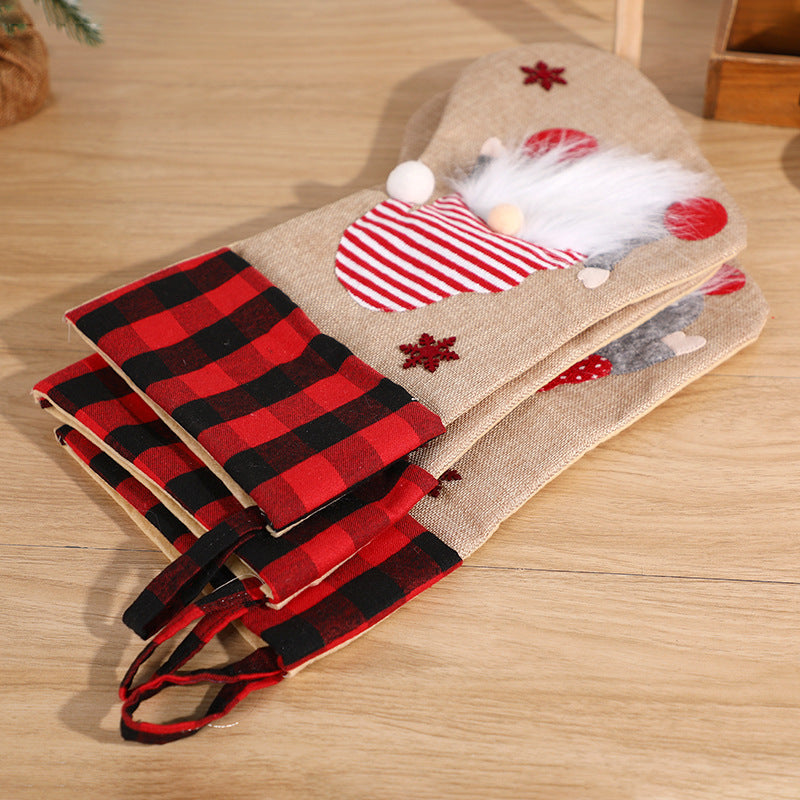 Christmas Socks Pendant Faceless Elderly Checkered Christmas Socks Gift Bag Christmas Decorations 2