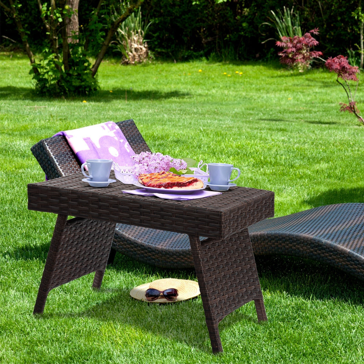 Folding PE Rattan Side Coffee Table Patio Garden Furniture 1