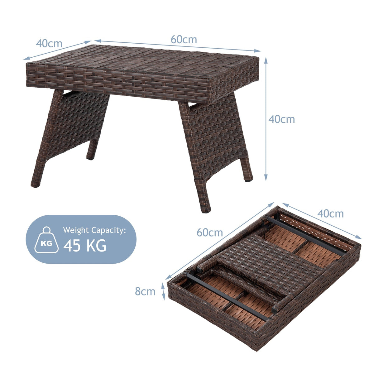 Folding PE Rattan Side Coffee Table Patio Garden Furniture 4