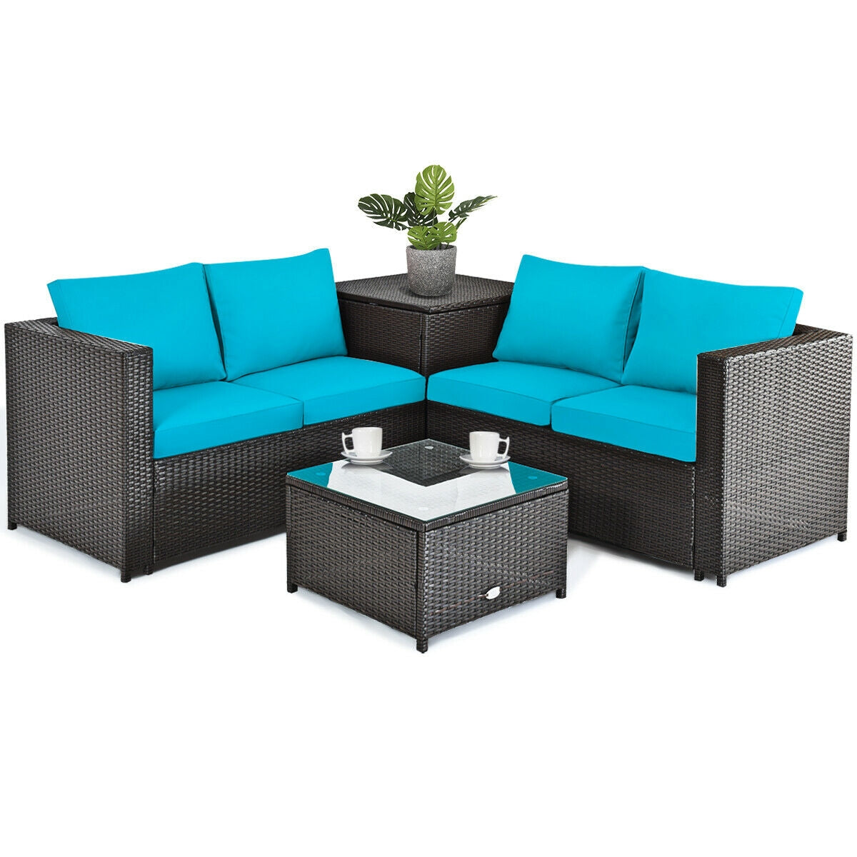 4 Pieces Outdoor Patio Rattan Furniture Set with 10