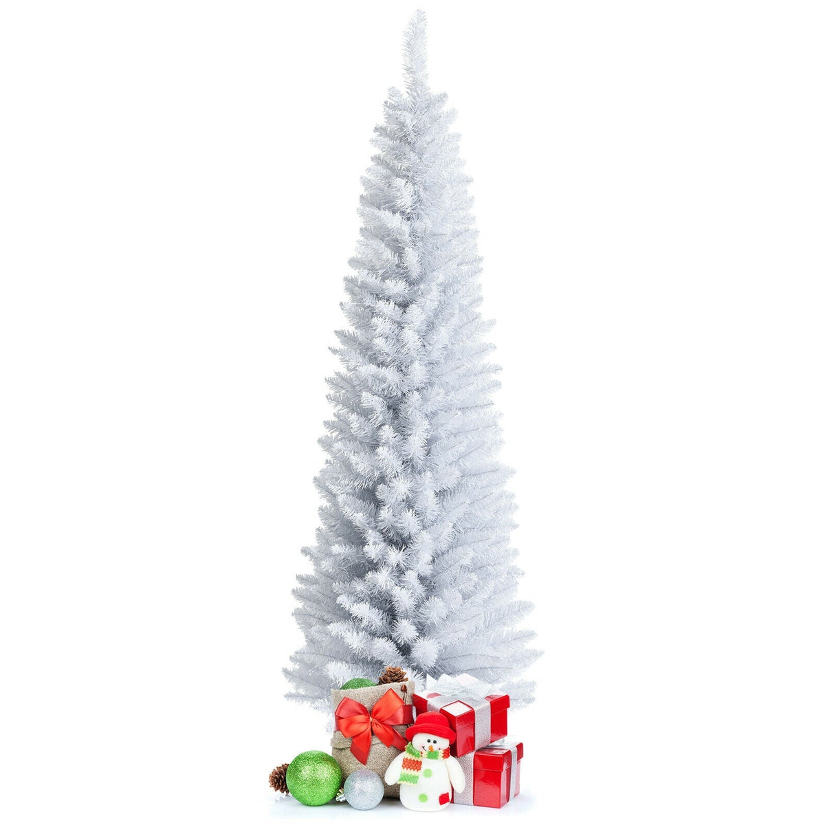 6 Feet Unlit Artificial Slim Pencil Christmas Tree with Metal Stand 8