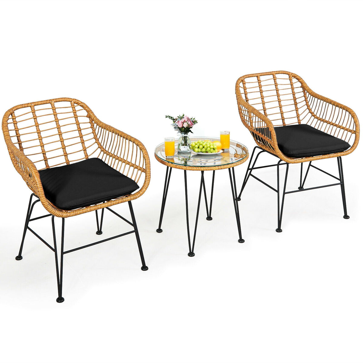3 Pieces Rattan Furniture Set with Cushioned Chair Table 6