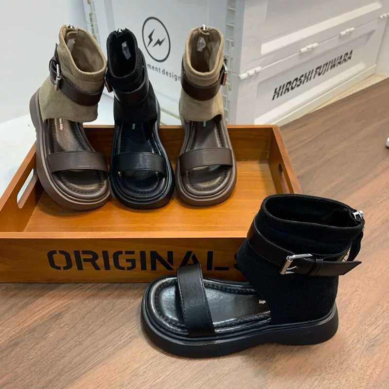 2026 Summer New European Style Girls Roman Sandals, Fashion Kids High Top Sandal Boots With Belt Buckle & Back Zipper Ankle Boots 5
