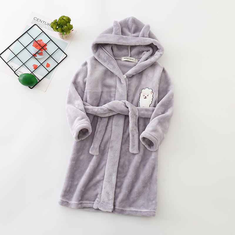 Flannel Bathrobe Boys' Home Wear With Hood 9