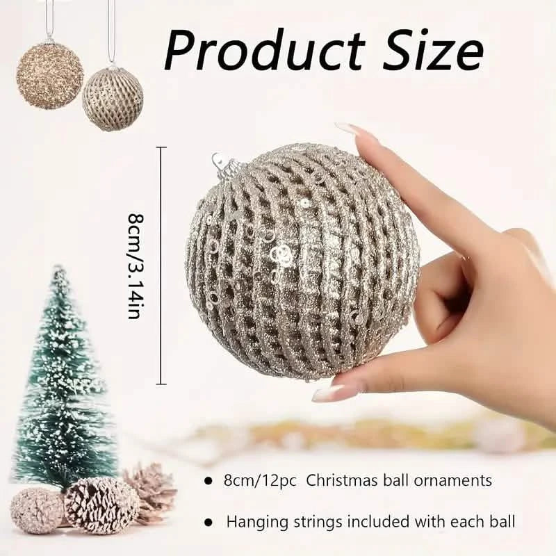 12-Piece Set:  Large Sparkling Glittering Sequins Foam Ball Ornaments 12