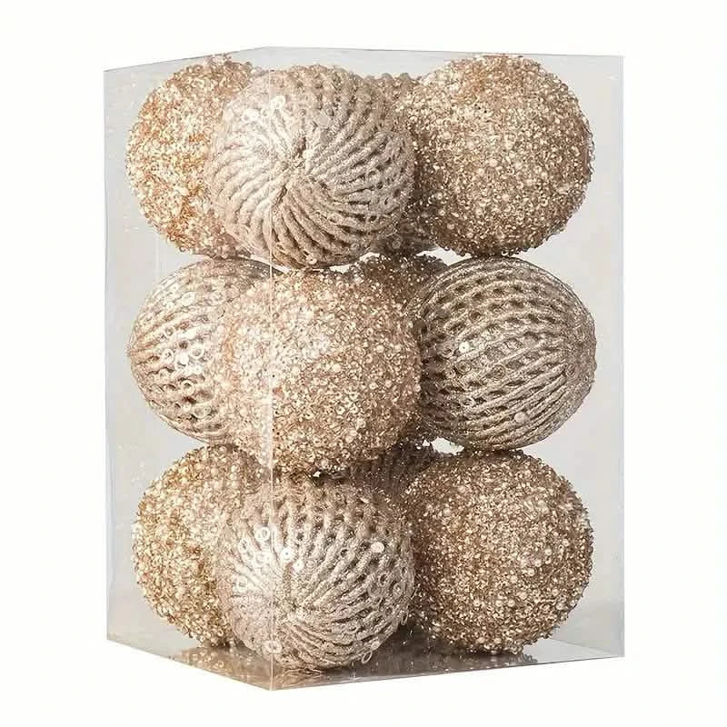 12-Piece Set:  Large Sparkling Glittering Sequins Foam Ball Ornaments 3