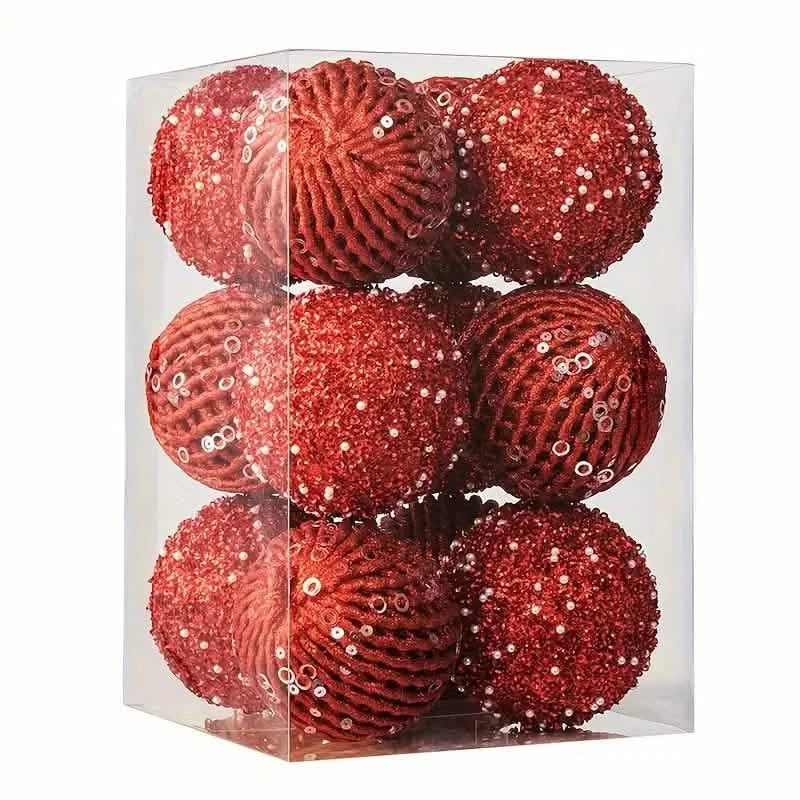 12-Piece Set:  Large Sparkling Glittering Sequins Foam Ball Ornaments 2