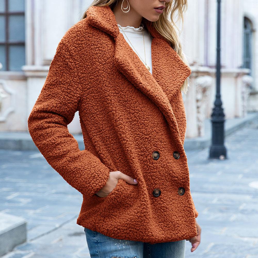 Loose Lapel Fluffy Coat Winter Button Jacket Cardigan Outwear For Women Clothing 8