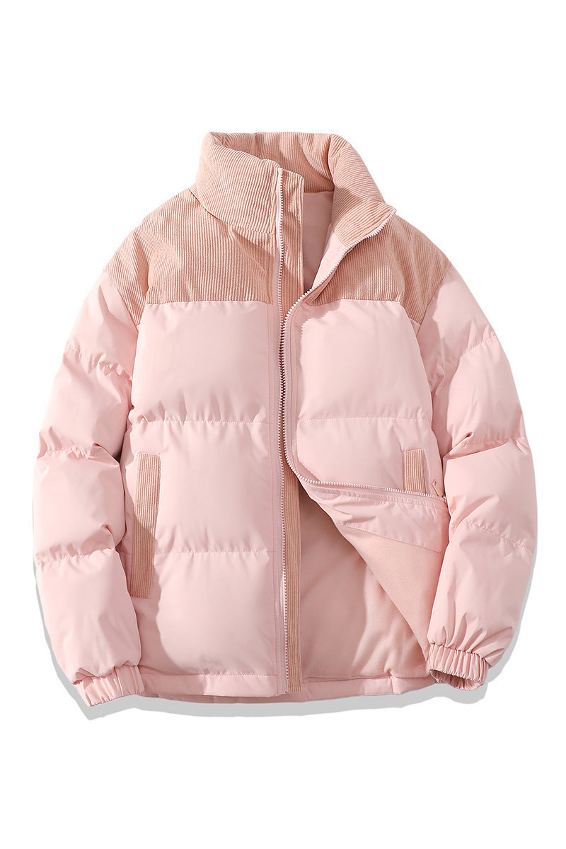 Winter Stand Collar Contrast-colored Coat Cotton Padded Jacket For Men Women Clothing 8