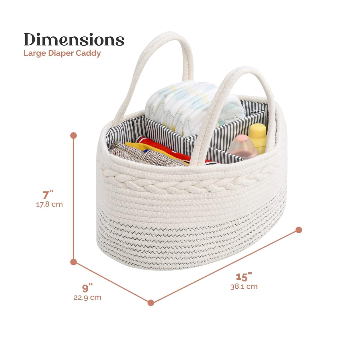 Diaper Caddy Organizer, Large Cotton Rope Nursery Baby Basket, Changing Table Organizer For Baby Diaper Storage, Portable Car Organizer With Removable Divider, Baby Shower Gifts 2