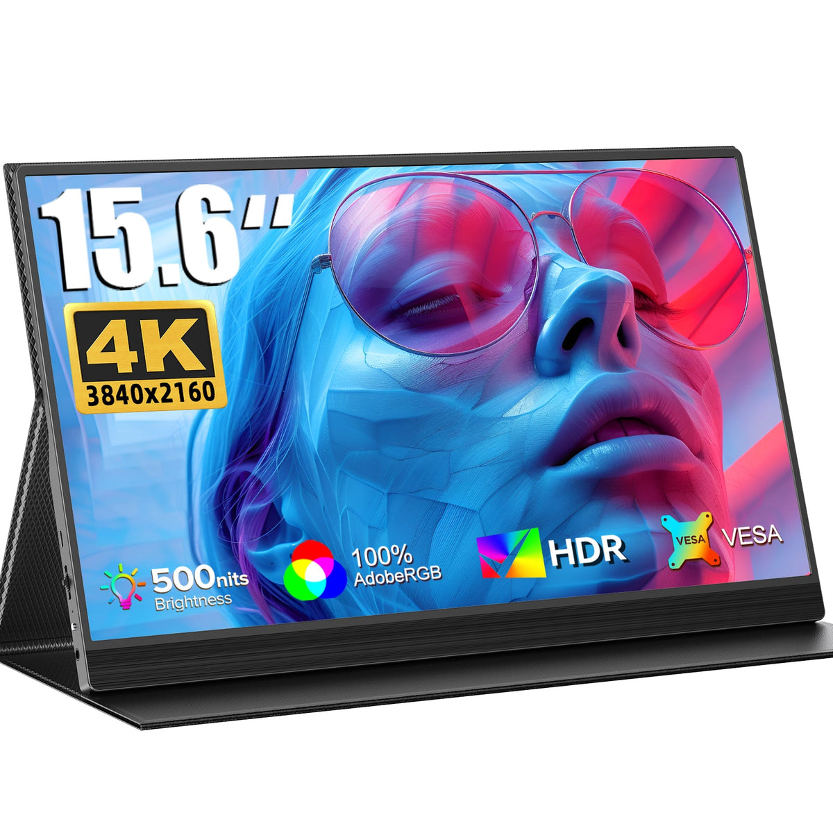 UPERFECT QLED 4K UHD Portable Monitor, 145 Percent SRGB, 500 Nits, 1500 To 1 Contrast, HDR FreeSync, 15.6 Inch Gaming Display, Type C HDMI, VESA And Smart Case. 1