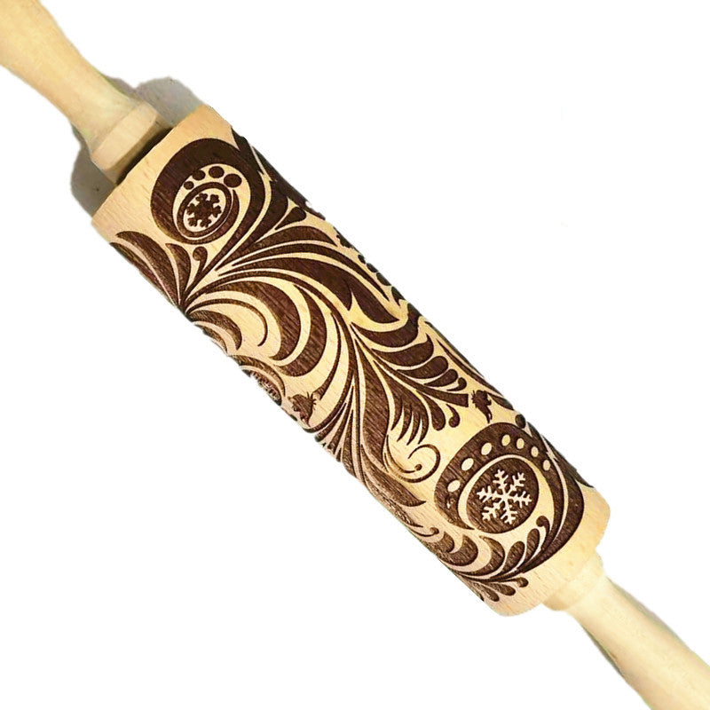 Wooden Rolling Pin Beech Wood Laser Engraved Printing Rolling Pin Christmas Flip Sugar Cookie Pressing Stick 2