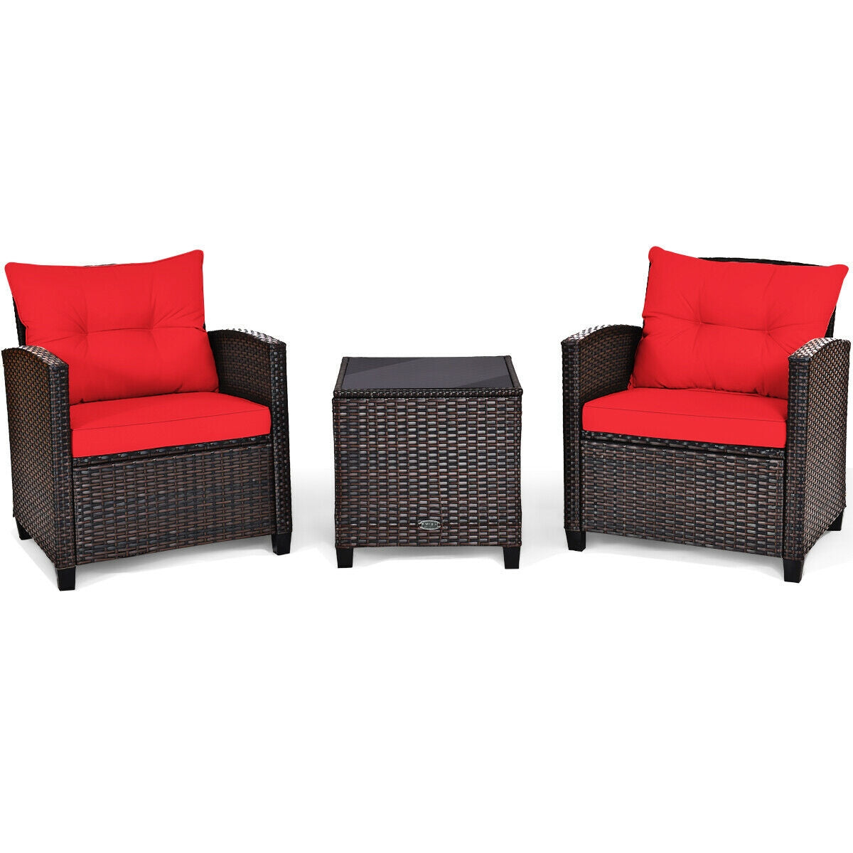 3 Pcs Patio Rattan Furniture Set Cushioned Conversation Set Coffee Table-Beige 16