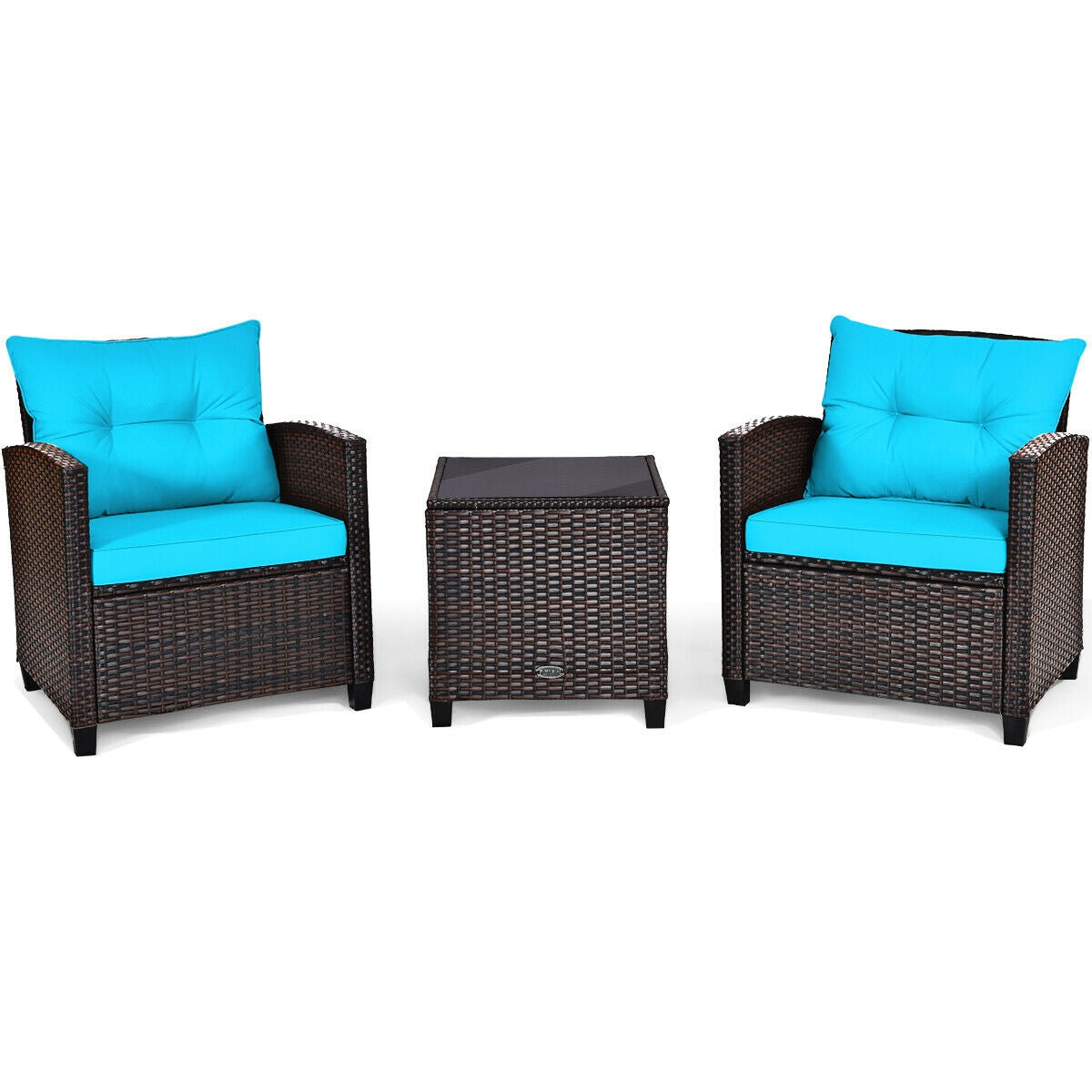 3 Pcs Patio Rattan Furniture Set Cushioned Conversation Set Coffee Table-Beige 17