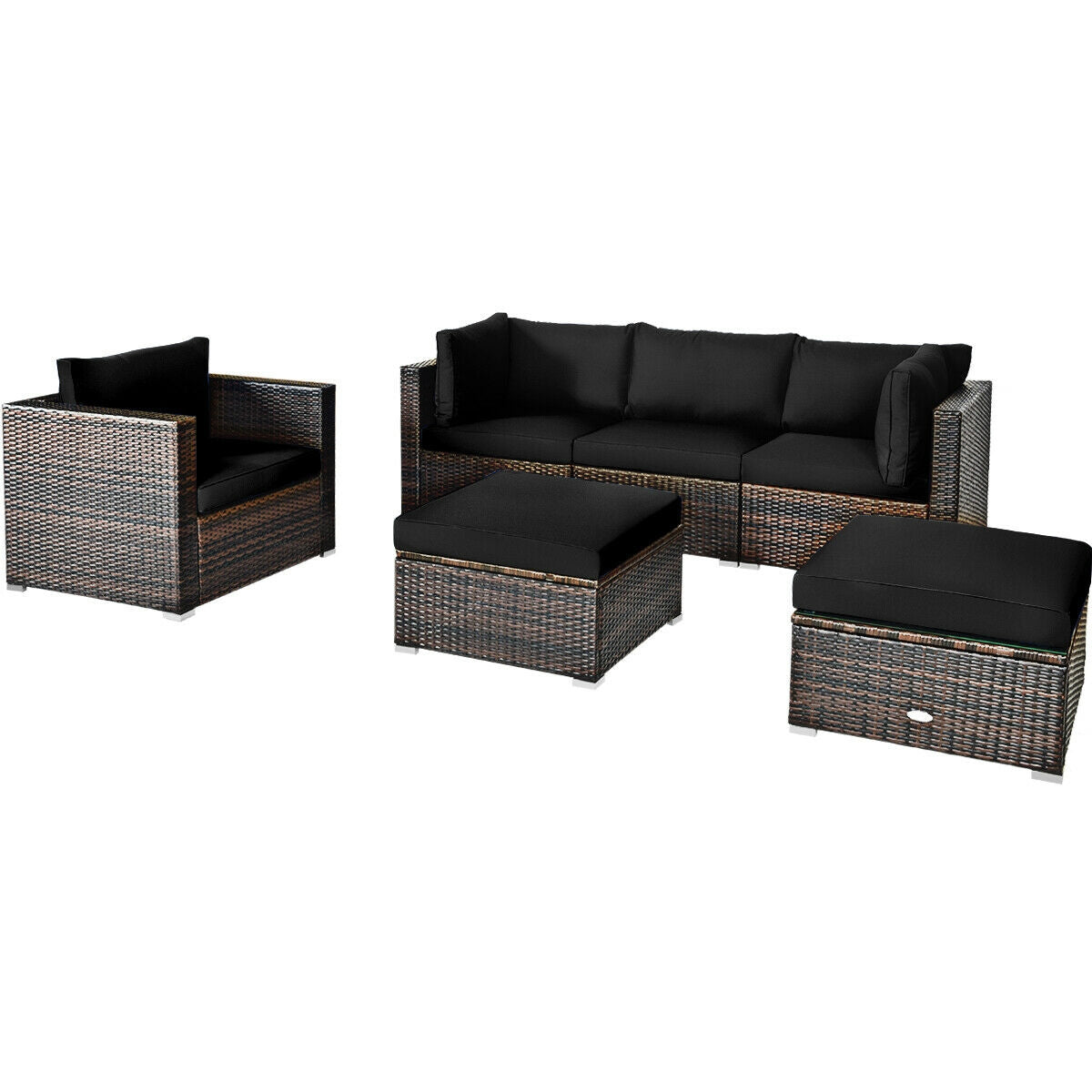 6 Pcs Patio Rattan Furniture Set with Sectional Cushion 3