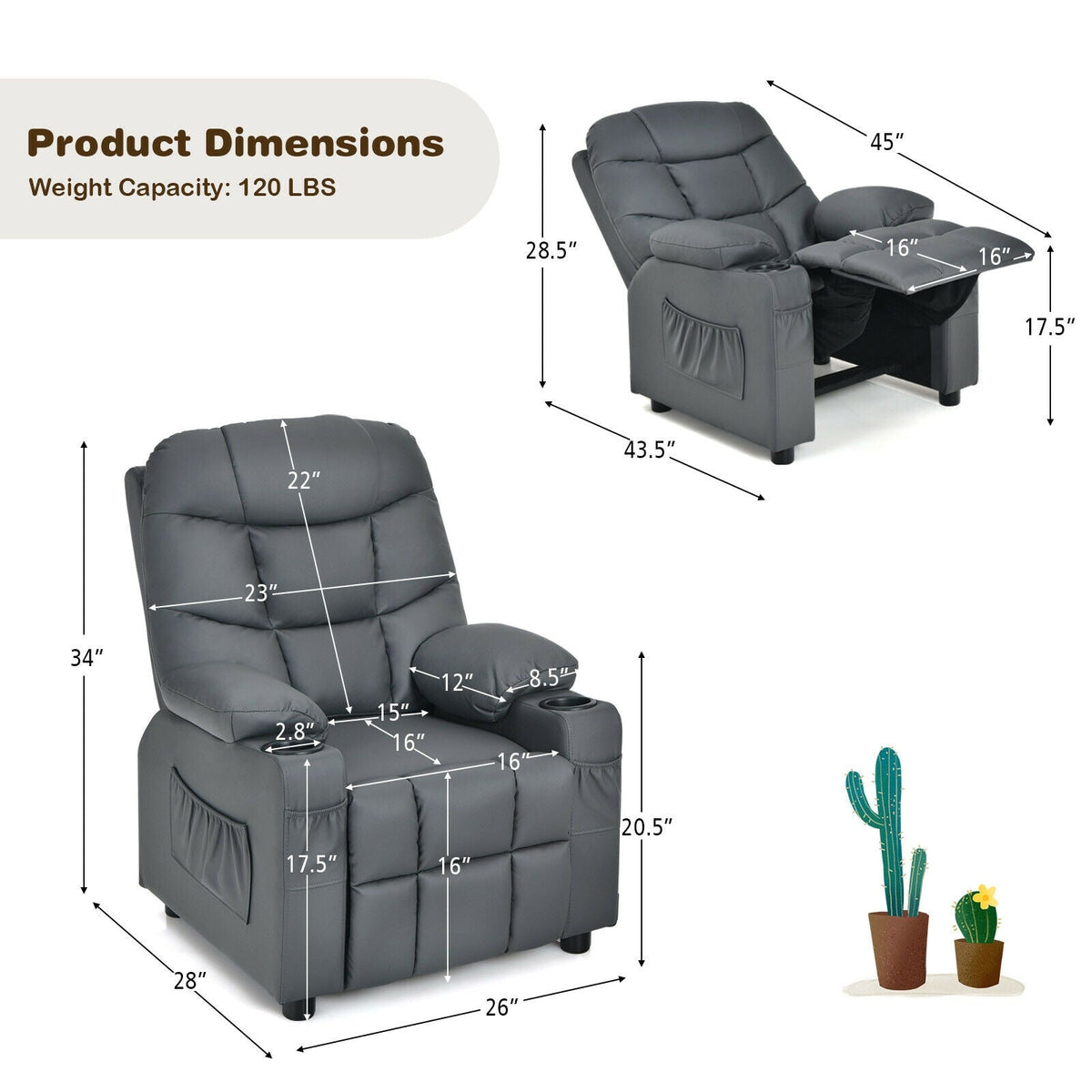 Kids Recliner Chair with Cup Holder and Footrest for Children 10