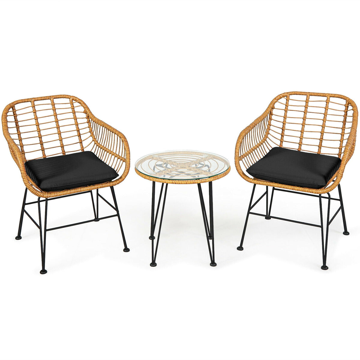 3 Pieces Rattan Furniture Set with Cushioned Chair Table 5