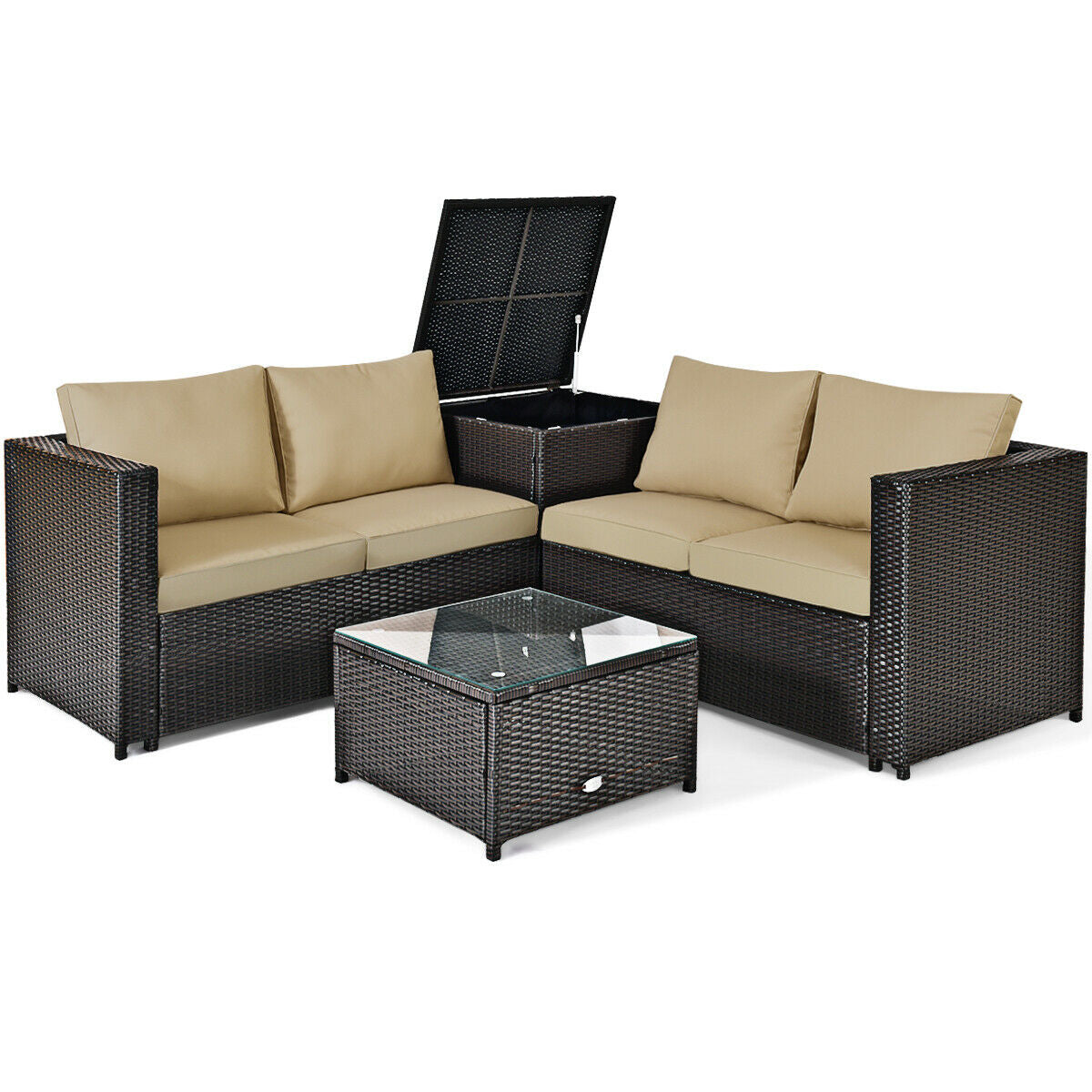 4 Pieces Outdoor Patio Rattan Furniture Set with 11