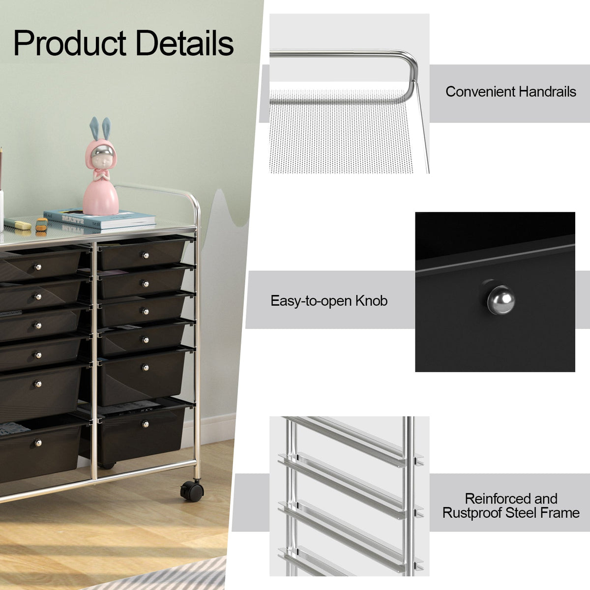 12 Storage Drawer Organizer Bins Rolling Cart 8
