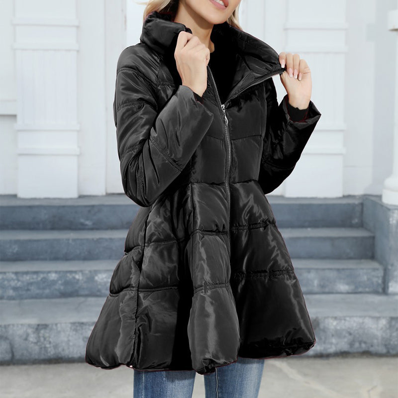 Newest Big Skirt Design Coat Winter Warm Slim-fitting Stand-collar Mid-length Thickened Waist Cotton Jacket Women Clothing 5