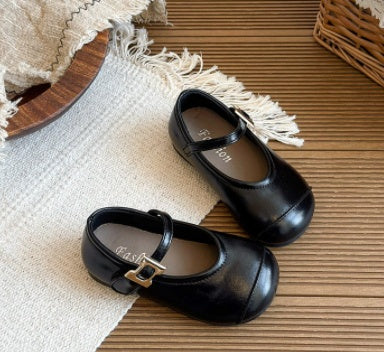 2026 Spring New Arrival Girls' Leather Shoes, Black Korean Style Soft Sole Toddler Flat Shoes, Retro Princess Casual Shoes For Little Girls 4