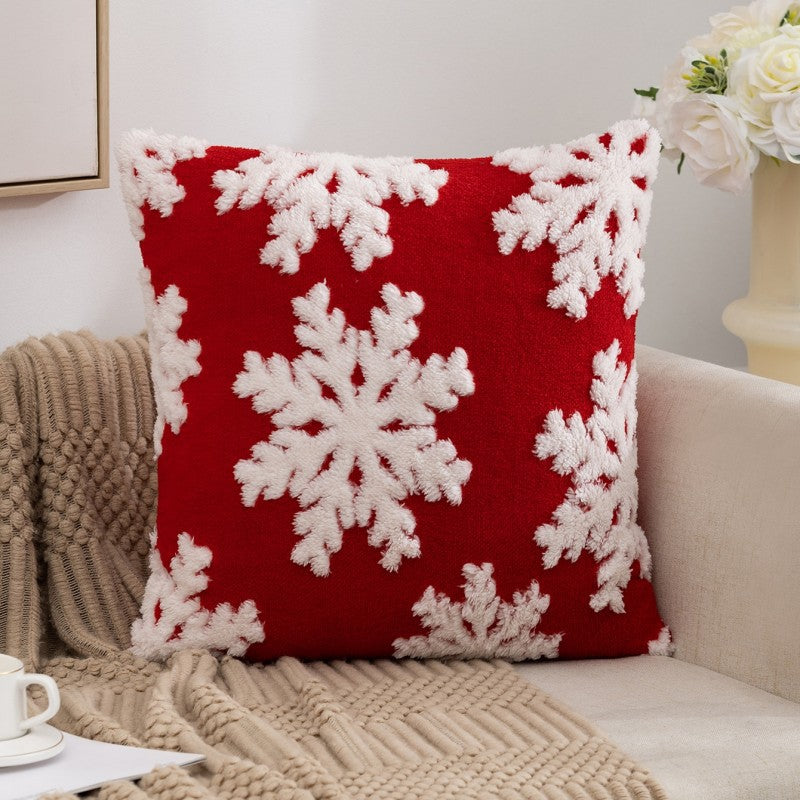 Christmas Pillow Cover (Excluding Pillow Core) Snowflake Velvet Jacquard Christmas Tree Elk Festival Decoration 10