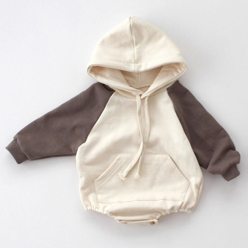 Baby Autumn Jumpsuit With Contrast Sleeves Hooded Sweater 4