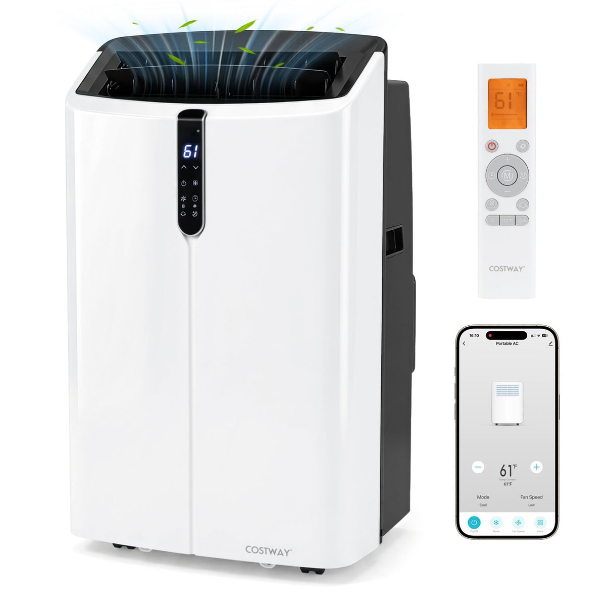 14000 BTU Smart Portable AC with APP Voice Control 47 dB for Rooms 750 Sq.Ft 1