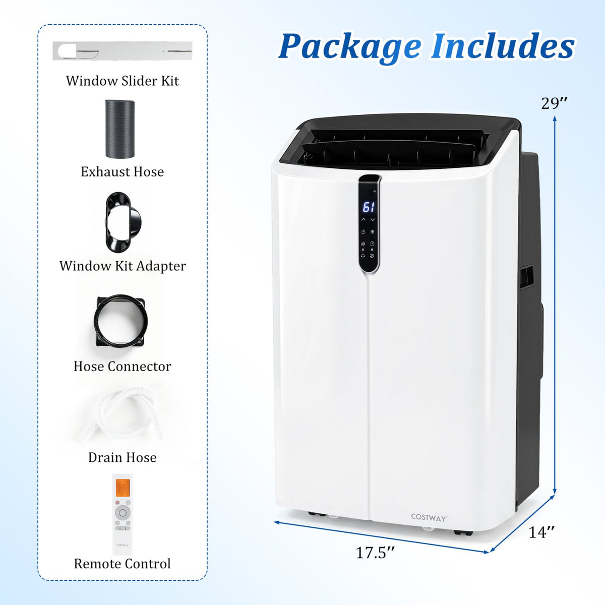 14000 BTU Smart Portable AC with APP Voice Control 47 dB for Rooms 750 Sq.Ft 3