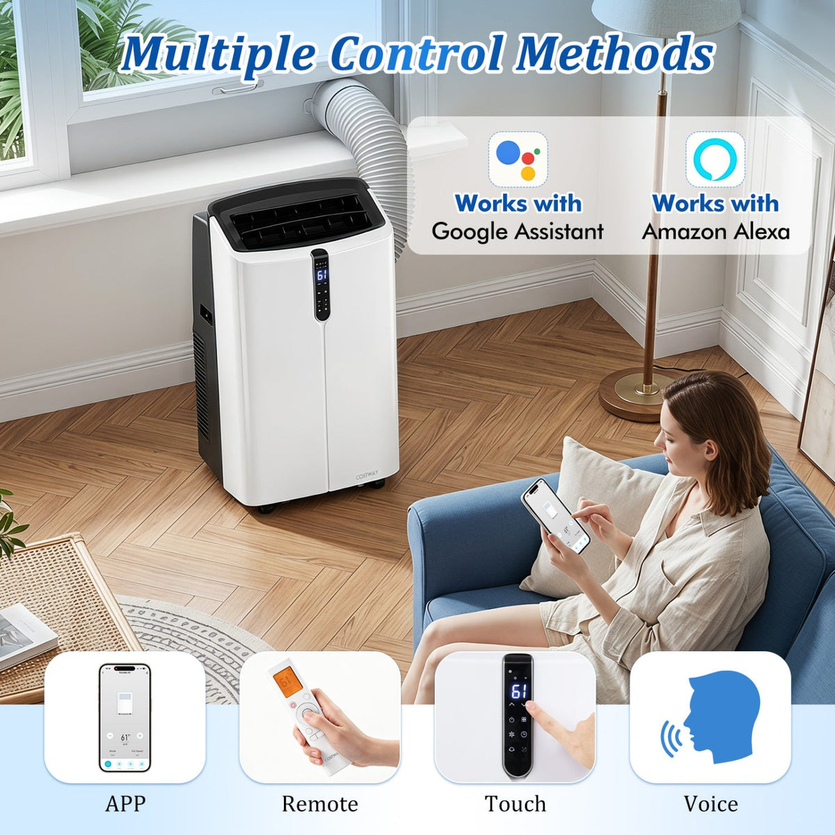 14000 BTU Smart Portable AC with APP Voice Control 47 dB for Rooms 750 Sq.Ft 5
