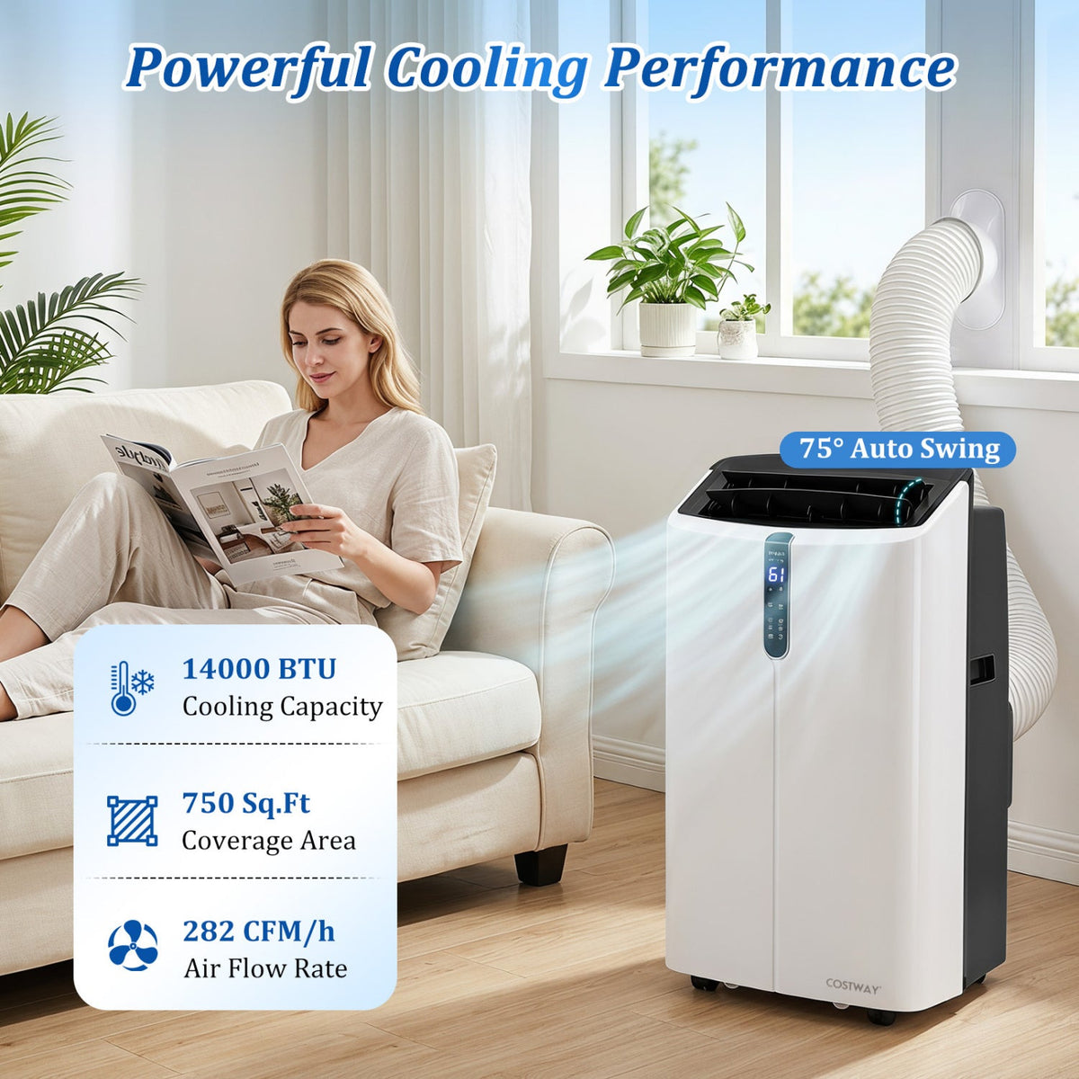 14000 BTU Smart Portable AC with APP Voice Control 47 dB for Rooms 750 Sq.Ft 6