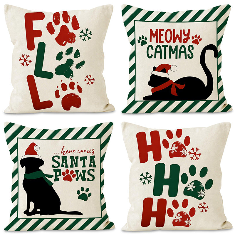 Christmas striped pillow cover linen black cat print pillowcase home holiday decoration cushion cover 1
