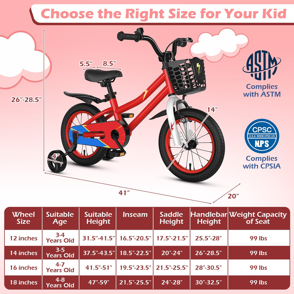 14 Inch Kids Bike Red with Blue Helmet Protective Set 4