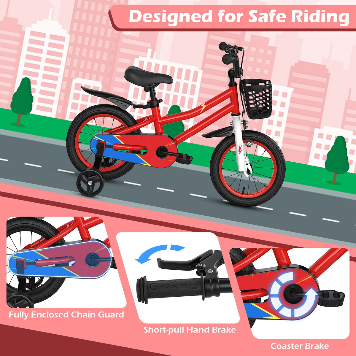 14 Inch Kids Bike Red with Blue Helmet Protective Set 7