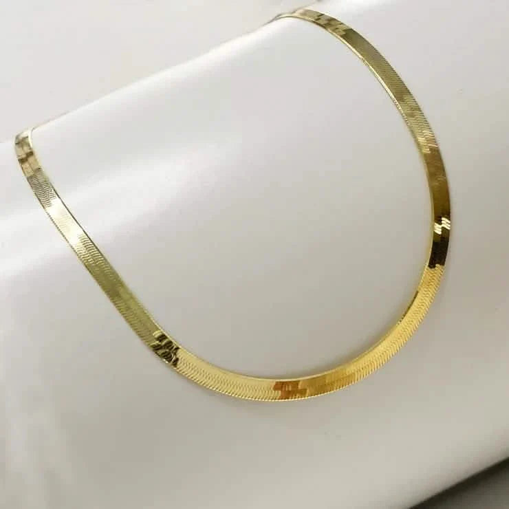 14K Flat Snake Choker Necklace 16" 4