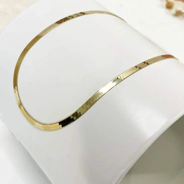 14K Flat Snake Choker Necklace 16" 5