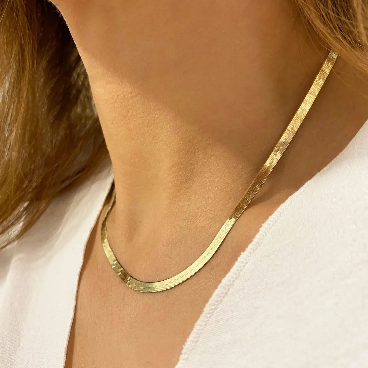 14K Flat Snake Choker Necklace 16" 2