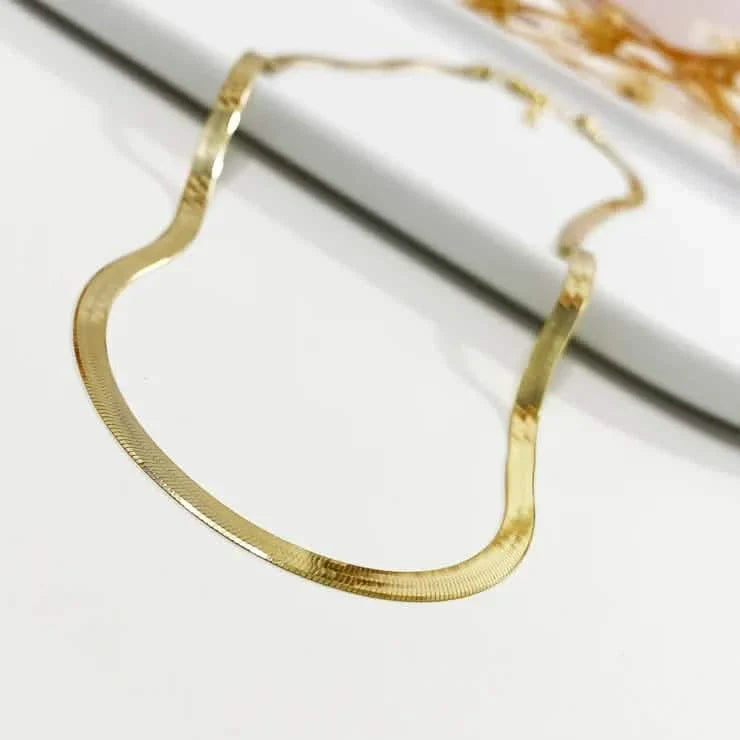 14K Flat Snake Choker Necklace 16" 3