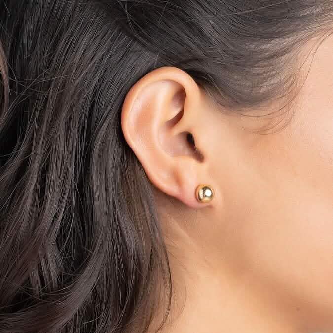 14k Gold Ball Stud Earrings, High Polish Finish Ball Studs 3
