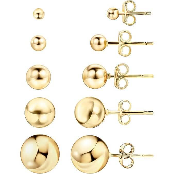 14k Gold Ball Stud Earrings, High Polish Finish Ball Studs 1