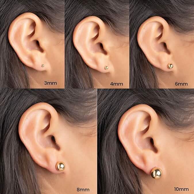 14k Gold Ball Stud Earrings, High Polish Finish Ball Studs 4