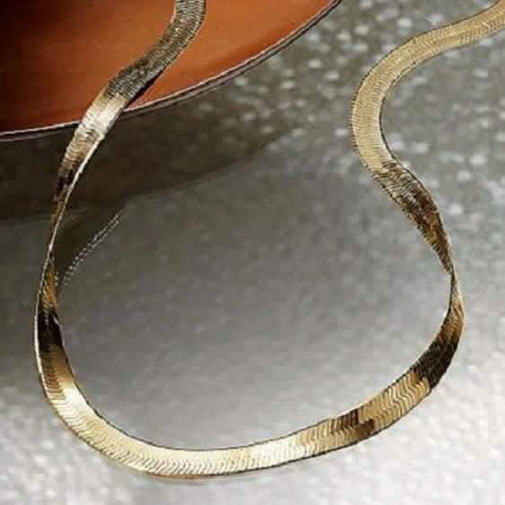 14K Gold High Polish Finish Flat Herringbone Chain Necklace 1