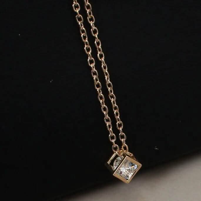 14K Gold Love Cube Three-Dimensional Diamond Shape Necklace Cz Pendant 2