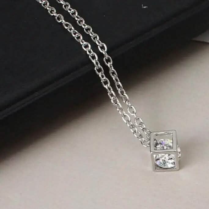 14K Gold Love Cube Three-Dimensional Diamond Shape Necklace Cz Pendant 3